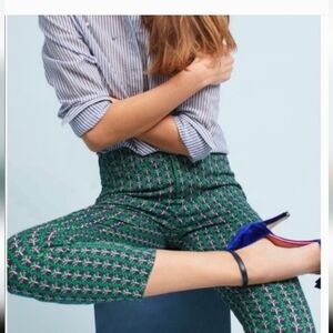 Anthropologie Vintage Green Patterned Butterfly Straight Leg Pants Size 0